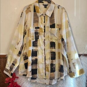 Chic Plaid Button Down Shirt in Yellow and Black